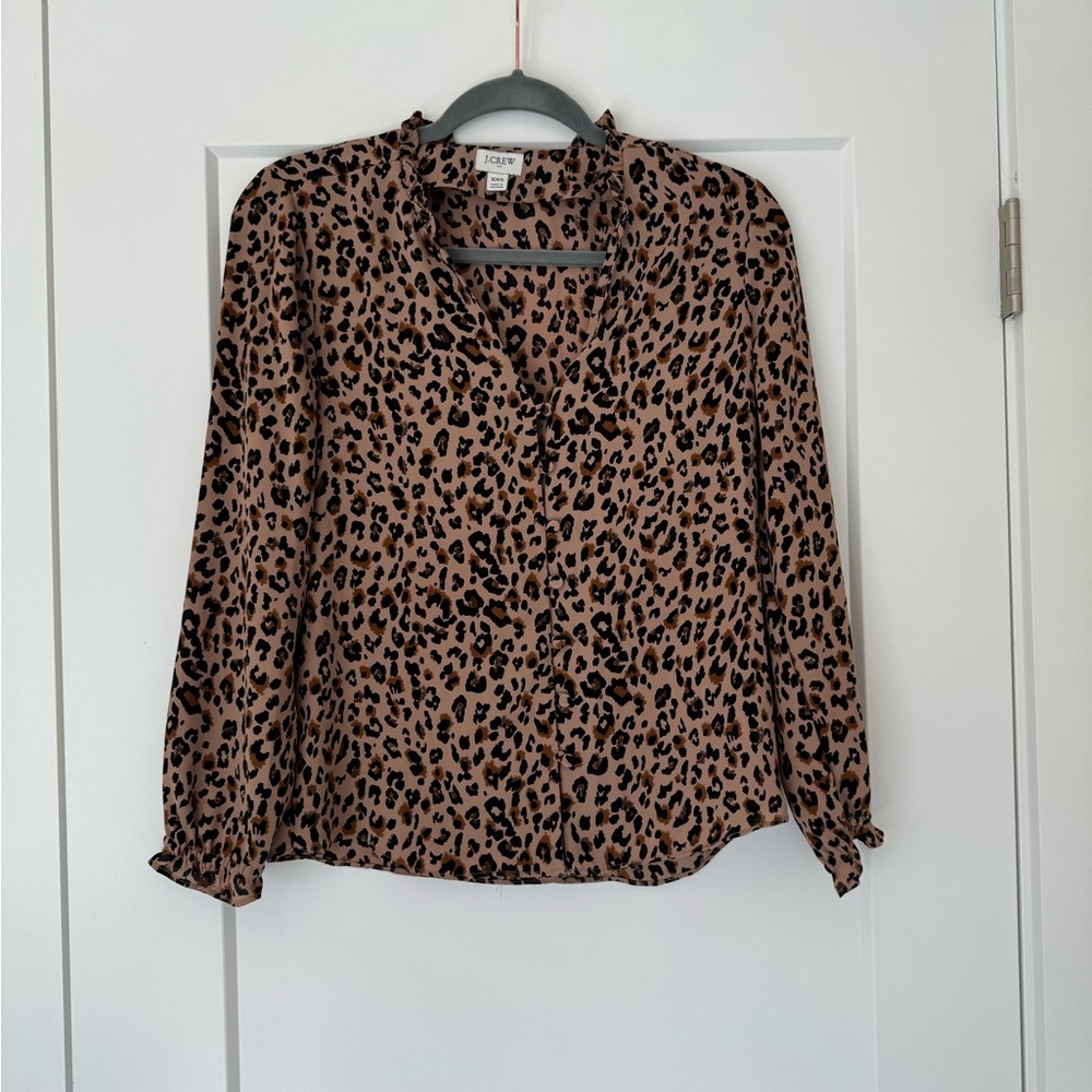 JCrew Leopard Blouse ruffle collar